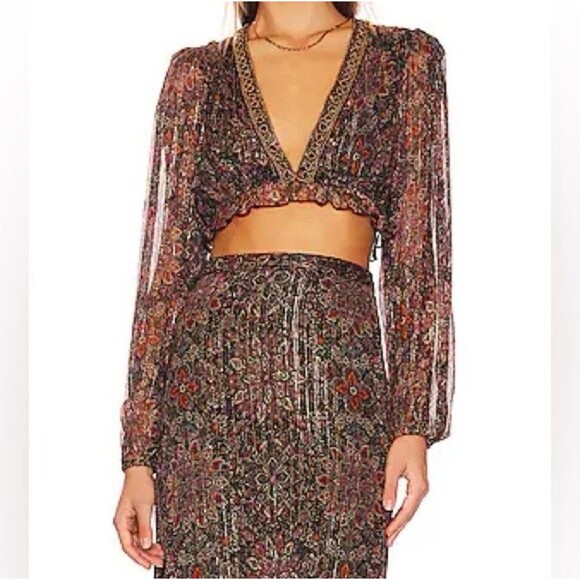 House of Harlow 1960 Tops - House of Harlow x Revolve Rust Floral Marella Metallic Cropped Blouse Size Small